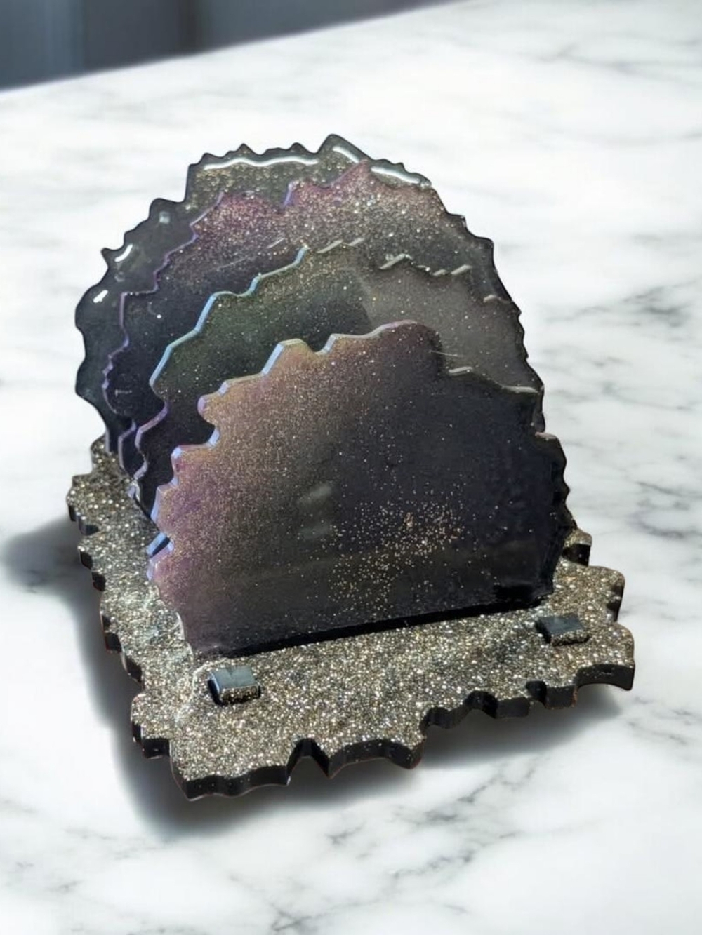 Handcrafted Iridescent Black Glitter Coaster Set - Home Art